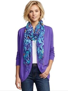 Lilly Pulitzer Murfee Scarf Iris Blue Mai Tai Silk Cashmere Blend Fringe Wrap